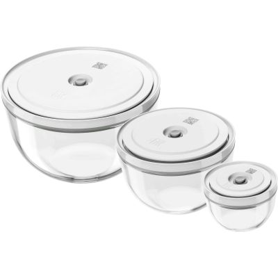 Set aus 3 Glas-Vakuumschüsseln mit Deckel