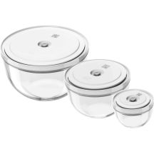 Set aus 3 Glas-Vakuumschüsseln mit Deckel
