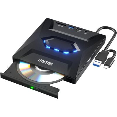 T1037A01 Externer CD/DVD-Brenner mit USB-Hub und SD-Kartenleser UNITEK