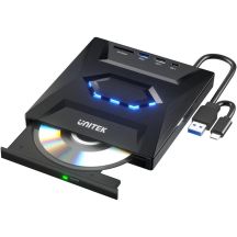 T1037A01 Externer CD/DVD-Brenner mit USB-Hub und SD-Kartenleser UNITEK