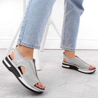 10. Rieker W RKR686 metallic bequeme Schlupfsandalen 