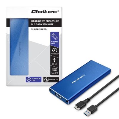 9. QOLTEC M.2 SSD-Gehäuse | SATA | NGFF | USB 3.0 | Superschnelle 5 Gbit/s | 2 TB | Blau