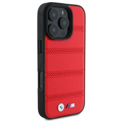 3. BMW M Perforated And Stitched Line MagSafe-Hülle für iPhone 16 Pro Max – rot
