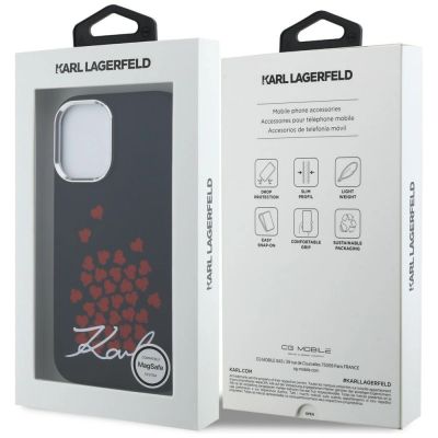 8. Karl Lagerfeld Silikonhülle mit Herzlogo und MagSafe-Funktion für iPhone 16 – Schwarz