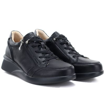 4. Bequeme, schwarze Keilschuhe aus Leder für Damen, Vinceza 79644