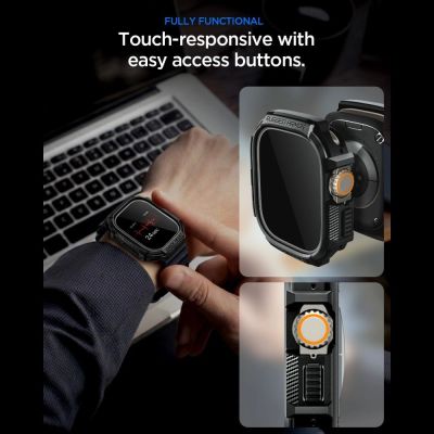 8. Spigen Rugged Armor Schutzhülle + 9H-Hartglas für Apple Watch Ultra 49 mm – Mattschwarz
