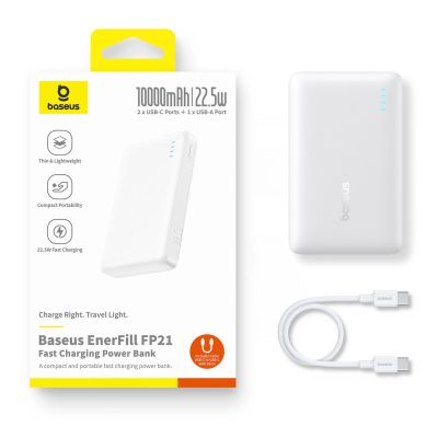 9. Baseus EnerFill FP21 Powerbank 10000mAh 22,5W USB-A - USB-C - Weiß