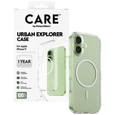 4. CARE by PanzerGlass Flagship Urban Explorer Case mit weißem MagSafe für iPhone 17 - Transparent