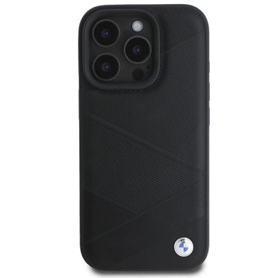 3. BMW Signature Lederhülle mit Crossing Lines Pattern für iPhone 16 Pro – Schwarz
