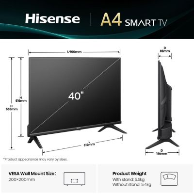 6. Hisense 40A4Q 101,6 cm (40") Full HD Smart TV Wi-Fi Schwarz 200 cd/m²