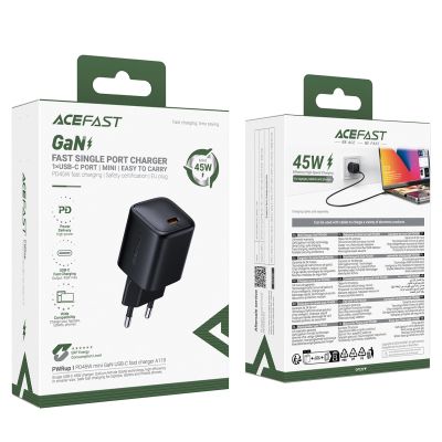 7. Acefast A119 GaN PD 45W USB-C Wandladegerät - Schwarz