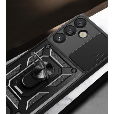 7. Hybrid Armor Camshield-Hülle mit Kameraabdeckung und Metallring für Samsung Galaxy S25+ – Schwarz