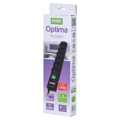 8. Ever OPTIMA Überspannungsschutz 1,5 m (6 x UTE; 10 A; schwarz) (T/LZ08-OPT015/0000)