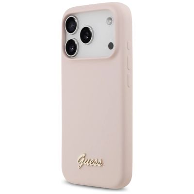 2. Guess Silicone Script Metal Logo MagSafe Case für iPhone 17 Pro - Pink