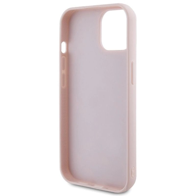 7. Guess Quilted Metal Logo-Hülle für iPhone 15 – Rosa