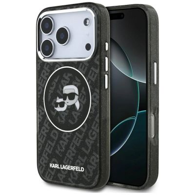 Karl Lagerfeld IML Glitter Karl&Choupette Heads Logo MagSafe Case für iPhone 17 Pro - Schwarz