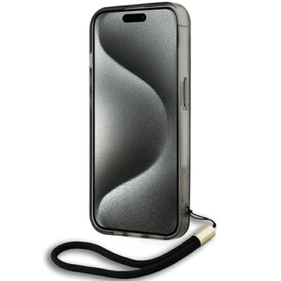 4. Karl Lagerfeld IML Mono KL Pattern & Cord Hülle für iPhone 15 Pro – Schwarz