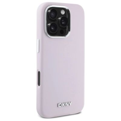 4. DKNY Liquid Silicone Small Metal Logo MagSafe-Hülle für iPhone 16 Pro Max – Rosa