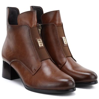 4. Gefütterte Damen-Ankle-Boots mit Blockabsatz, braun, Potocki SZ12868
