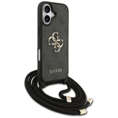 3. Guess 4G Big Logo Cord Strap Crossbody Case für iPhone 17 - Schwarz