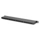 3. Hochdichtes Patchpanel 19 Zoll, 24x RJ45, LSA-Level, Cat. 6, geschirmt, 0,5 HE, schwarz, Kabelführung