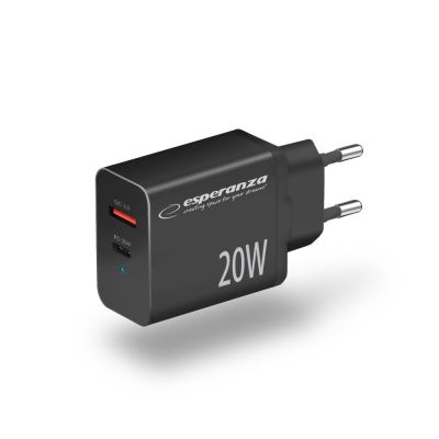 2. ESPERANZA Netzladegerät 20 W USB-C PD 20 W / USB-A QC 3.0 18 W Schwarz EZC105K