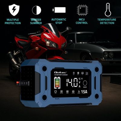 3. QOLTEC Ladegerät 12V 15A | Gleichrichter für AGM-, Gel- und LiFePO4-Akkus | LCD