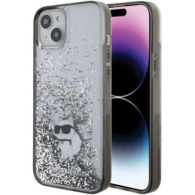 Karl Lagerfeld Liquid Glitter Choupette Hülle für iPhone 15 Plus – transparent
