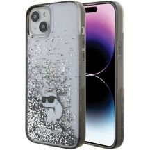 Karl Lagerfeld Liquid Glitter Choupette Hülle für iPhone 15 Plus – transparent