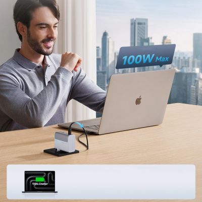 6. Cuktech AD1003EU 100W GaN 2x USB-C + USB-A Wandladegerät mit Kabel – Weiß