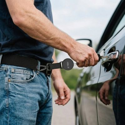 9. Tech-Protect UrbanLoop Diebstahlsichere Handyhalterung mit einziehbarem Trageband – Schwarz