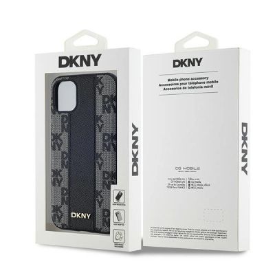 8. DKNY Leder-MagSafe-Hülle mit kariertem Monomuster für iPhone 11 / Xr – Schwarz