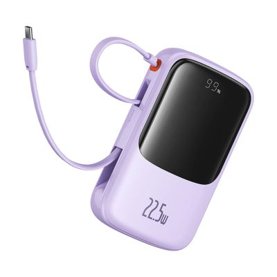 5. Baseus Qpow Pro+ 10000mAh 22,5W Powerbank mit integriertem USB-C-Kabel und Display – Lila