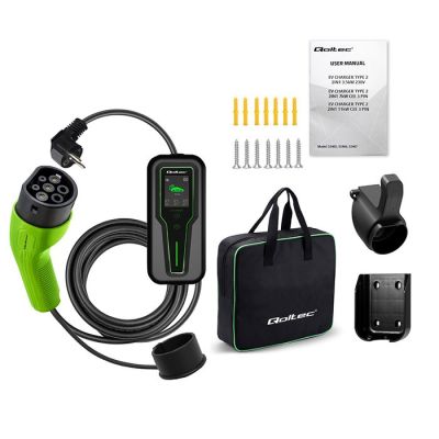 12. Qoltec Mobiles Ladegerät für Elektroautos (EV) mit 2-in-1-Regulierung Typ 2 | 3,5 kW | 230 V | LCD | Tragbar | Wandsteckdose | 5 m