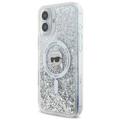 2. Karl Lagerfeld Liquid Glitter Karl Head Magsafe Hülle für iPhone 16 – transparent