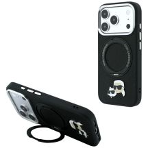Karl Lagerfeld mit Ringständer 360° Karl & Choupette Köpfe Pin MagSafe Hülle für iPhone 18 Pro / 17 Pro - Schwarz
