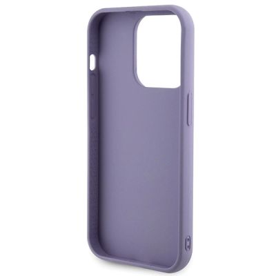 7. Guess Pailletten-Schriftzug-Metallgehäuse für iPhone 15 Pro – Lila
