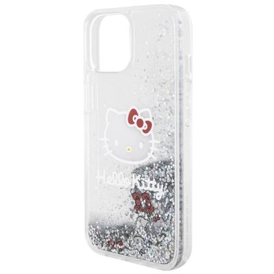 6. Hello Kitty Liquid Glitter Charms Kitty Head Hülle für iPhone 15 – Silber