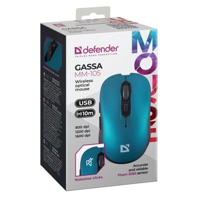 3. DEFENDER kabellose Maus GASSA MM-105 RF Silent Click, blau, 52102