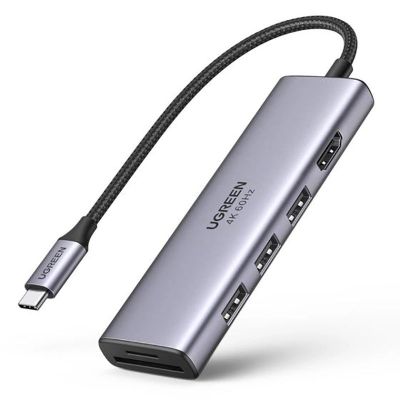 Ugreen Multifunktions-HUB USB Typ C - 3x USB 3.2 Gen 1 / HDMI 4K 60Hz / SD- und TF-Kartenleser grau (60383 CM511)