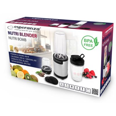 6. Esperanza NUTRI BOMB EKM030 Sportmixer zum Zerkleinern (900W; schwarz und silber)