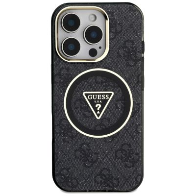 3. Guess IML Metal Glitter 4G Circle Triangle MagSafe Case für iPhone 16 Pro - Schwarz
