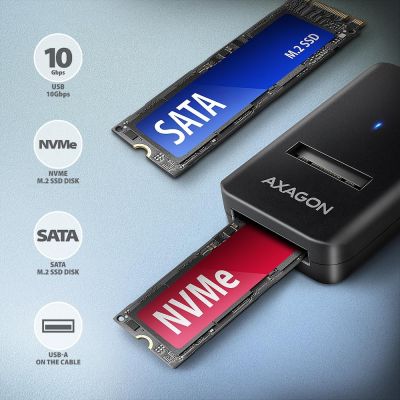 2. Axagon ADM2-AM SSD-Gehäuse mit USB-A 10 Gbit/s – M.2 NVMe & SATA SSD-Adapter, 10 cm langes USB-A-Kabel, Schwarz