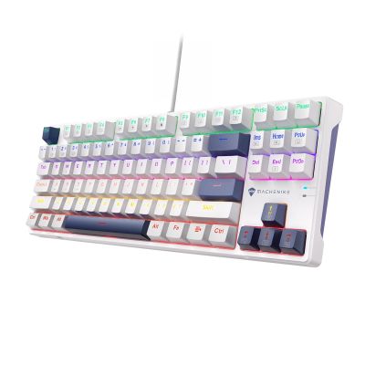4. Machenike K500B-B87 Kabelgebundene mechanische Gaming-Tastatur mit Hintergrundbeleuchtung, rote Schalter - Weiß