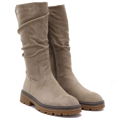 4. Warme Damenstiefel aus geknittertem Wildleder, beige, M.Daszyński SA259-3