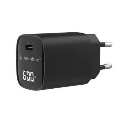 GEMBIRD 1-Port-Schnellladegerät (PD) USB Typ-C, 60 W, LCD, Schwarz