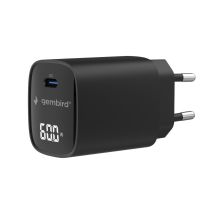 GEMBIRD 1-Port-Schnellladegerät (PD) USB Typ-C, 60 W, LCD, Schwarz