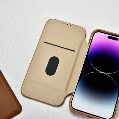 21. iCarer CE Premium Leather Folio Case iPhone 14 Pro Magnetic Flip Leather Folio Case MagSafe braun (WMI14220714-BN)