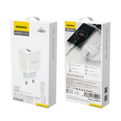 5. Dudao A20EU USB-A 18W Wandladegerät - weiß + USB-A - USB-C Kabel