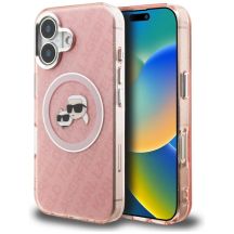 Karl Lagerfeld IML Glitter Karl & Choupette Heads Logo MagSafe iPhone 16 Hülle - Pink